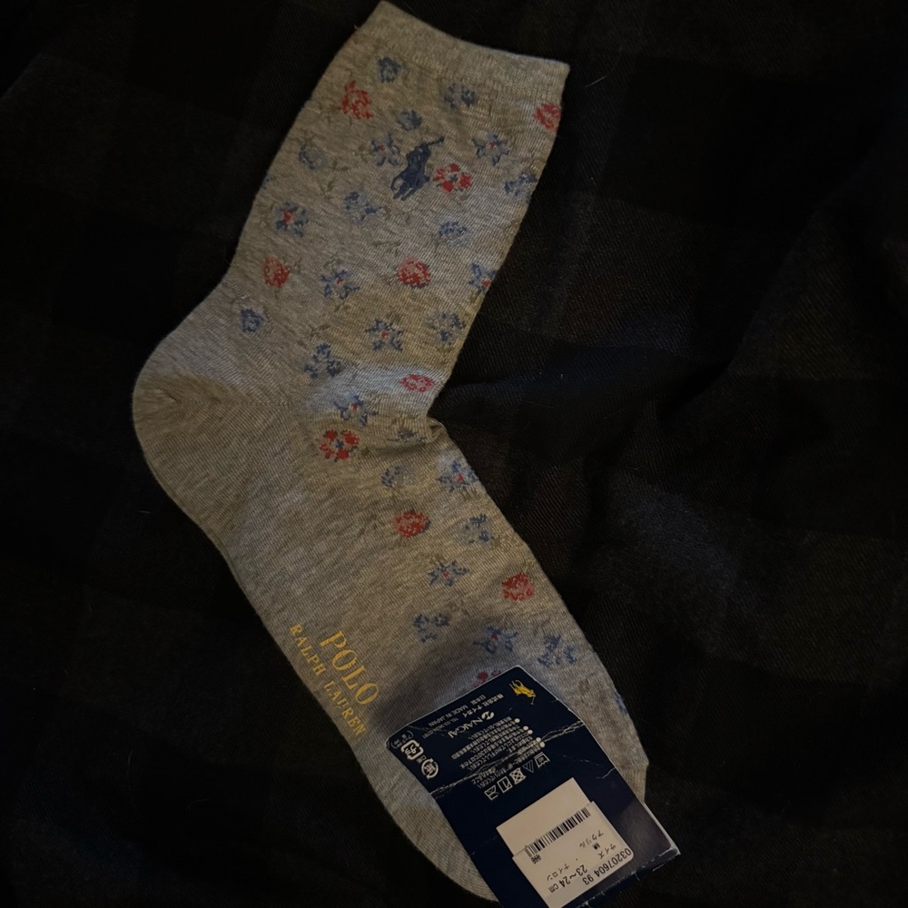 POLO Ralph Lauren Light Gray Floral Socks Vintage - Picture 7 of 9